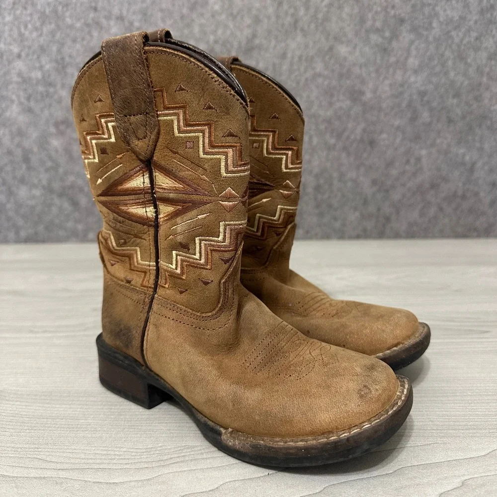 Roper‎ Monterey Aztec Western Boots Little Kids Size 11 Brown Leather Cowboy